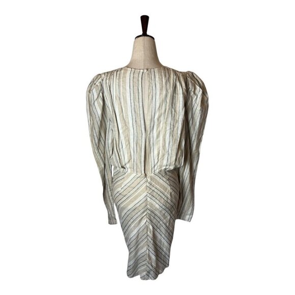 Ronny Kobo Dress Women Large Ivory Tan Striped Linen Blend Puff Sleeve Joslyn - Picture 3 of 15